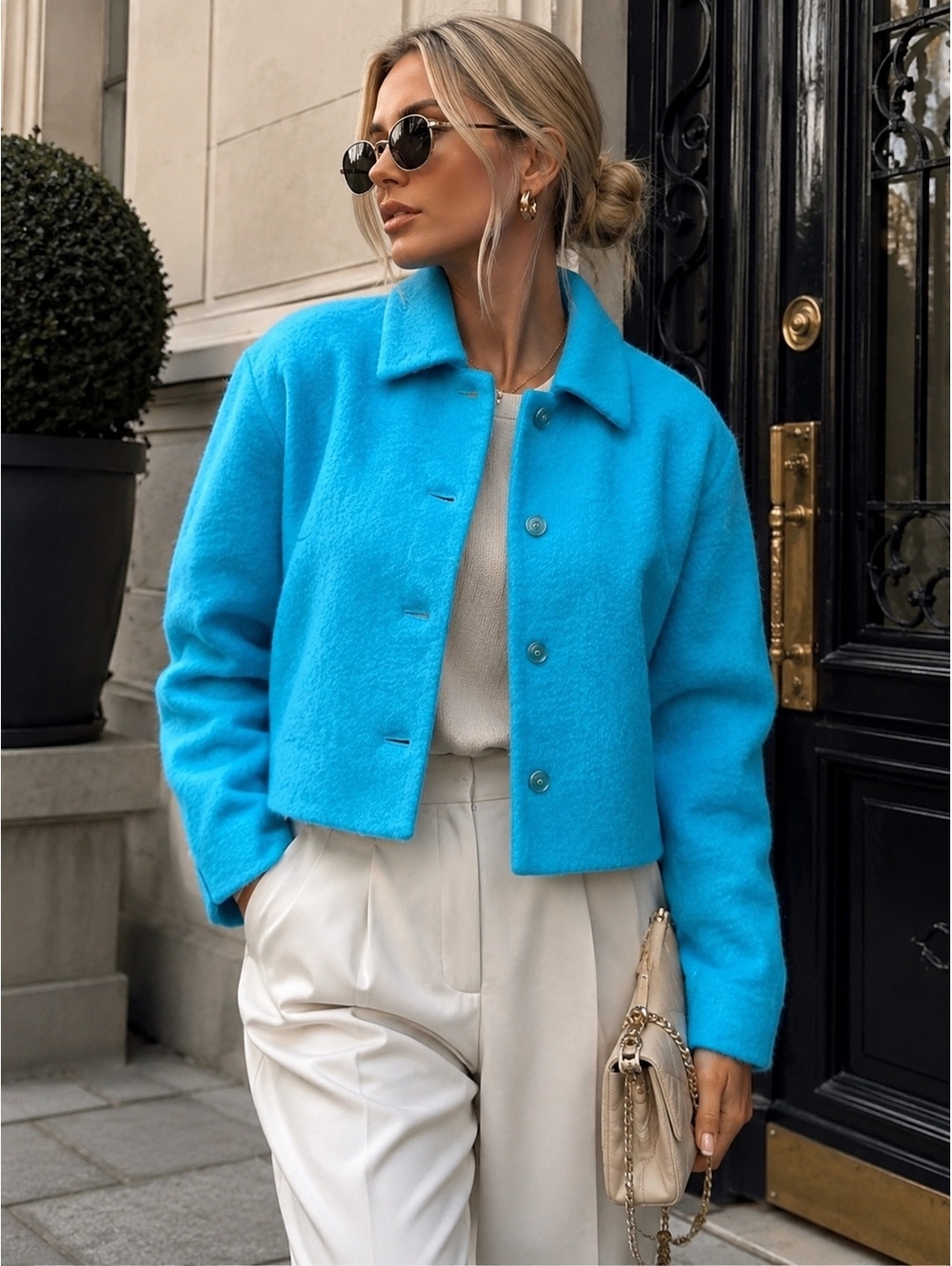 Elegance Paris Mohair Virgin Wool Cropped Jacket Made in France🇫🇷 FR 44 US 12